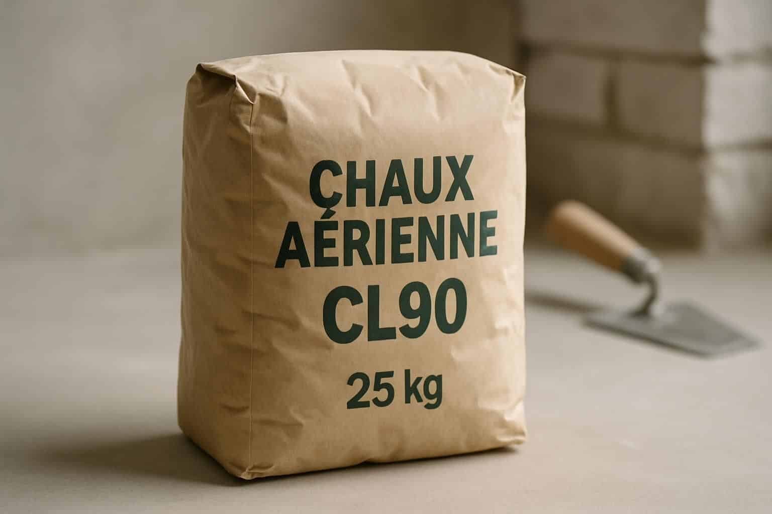 Chaux aérienne CL90 en sac de 25kg, idéale pour travaux professionnels. Qualité supérieure pour constructions durables et finitions impeccables.
