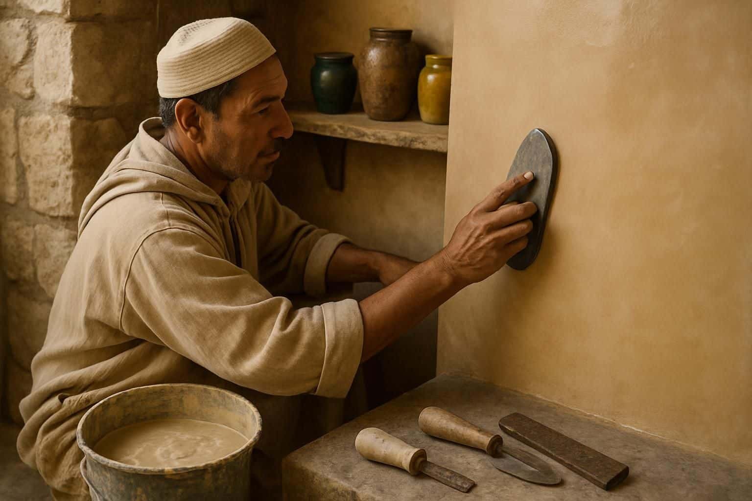 Découvrez la composition unique du tadelakt et ses secrets de fabrication pour sublimer vos murs avec ce revêtement traditionnel marocain.
