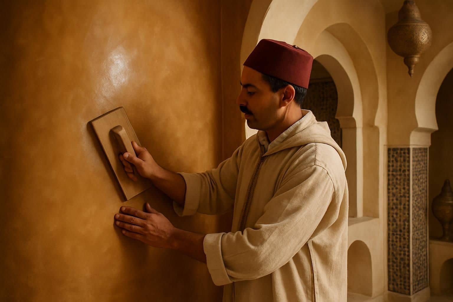Découvrez l'histoire riche et les techniques traditionnelles du Tadelakt marocain, un art ancestral de finition à la chaux offrant une beauté et une durabilité uniques.