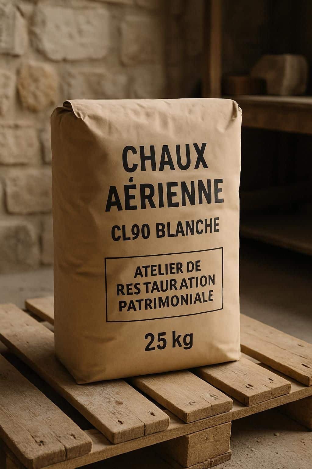 Chaux aérienne CL90 en sac de 25 kg, idéale pour travaux de construction et rénovation. Qualité professionnelle garantissant durabilité et performance.